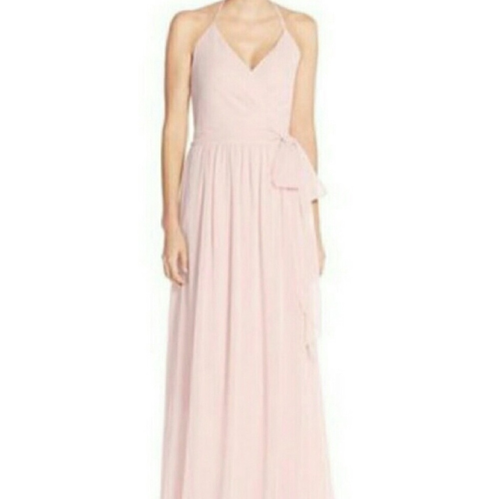 Joanna August DC Chiffon Wrap Maxi Bridesmaids Dress Medium Blush Pink